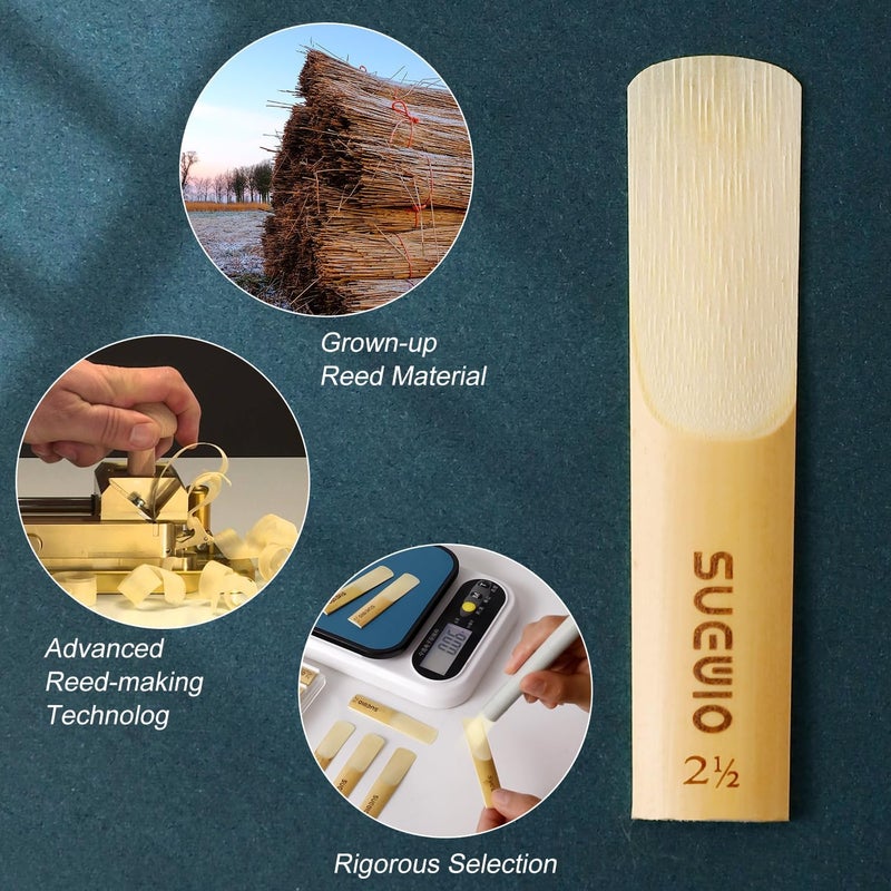 SUEWIO Alto Saxophone Reeds 10 Pack, Strength 2.5, Traditional Alto Sax Reeds with Portable Case, Thinner Reed Tip & Unfiled Cut Design, Reeds for Alto Saxophone Beginners & Students - Image 3